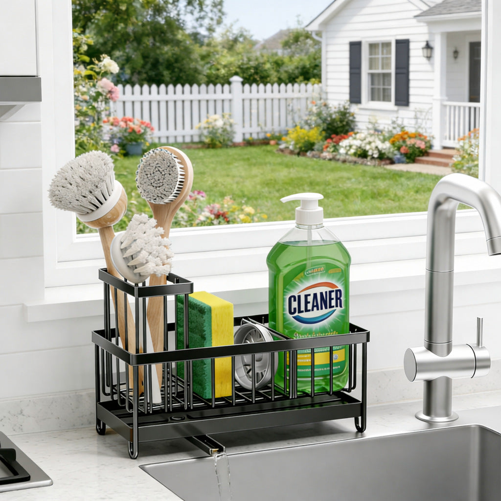 Kitchen sink caddy close-up of drainage design