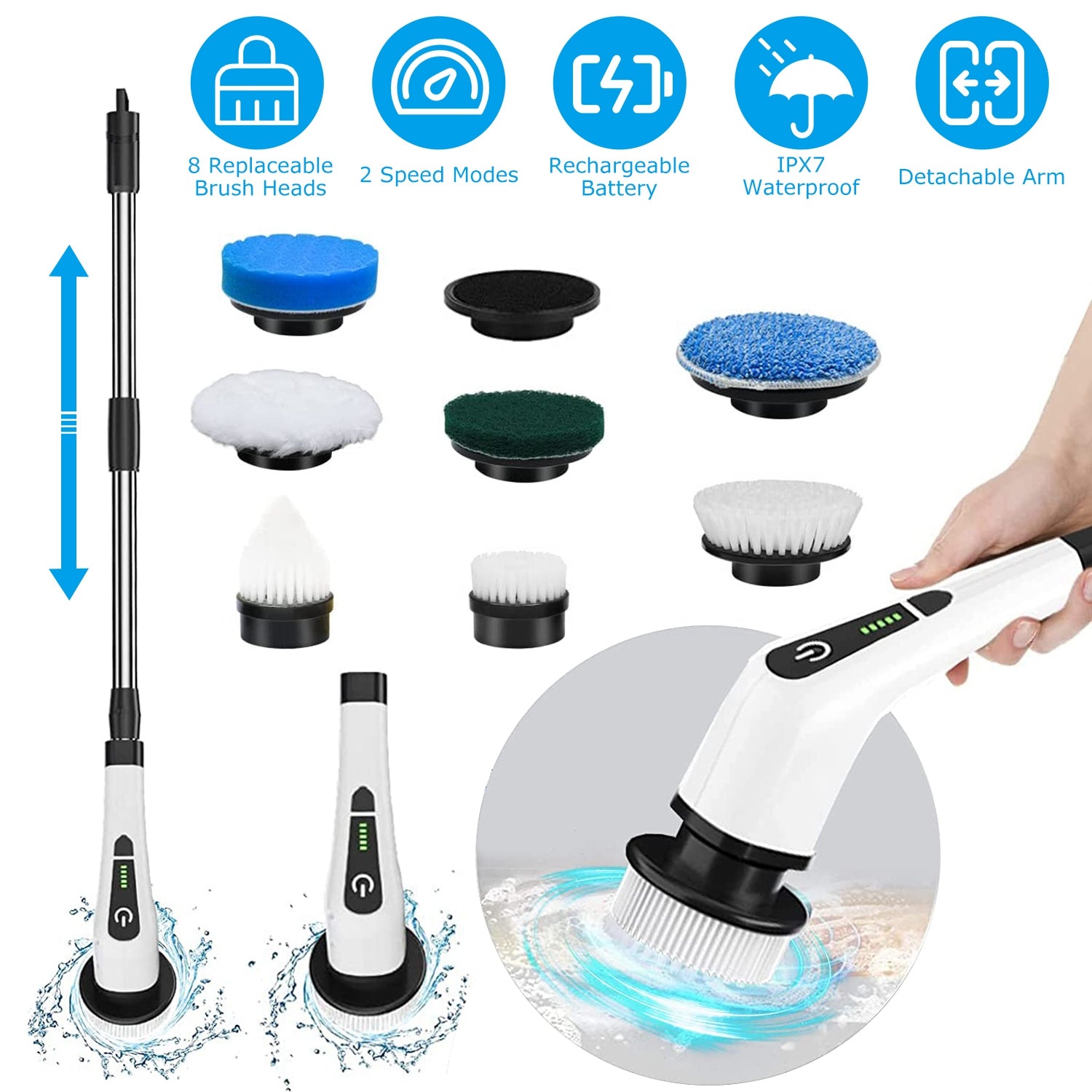 Electric spin scrubber cleaning bathroom tile