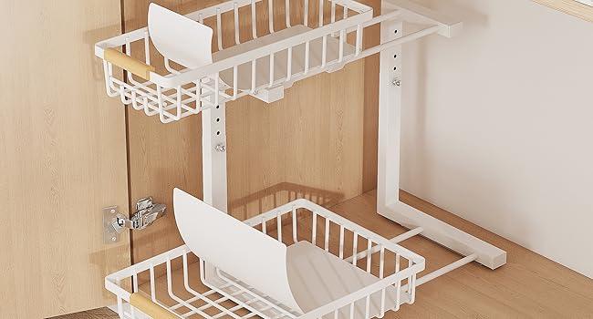 Black adjustable under-sink storage rack gallery image 2