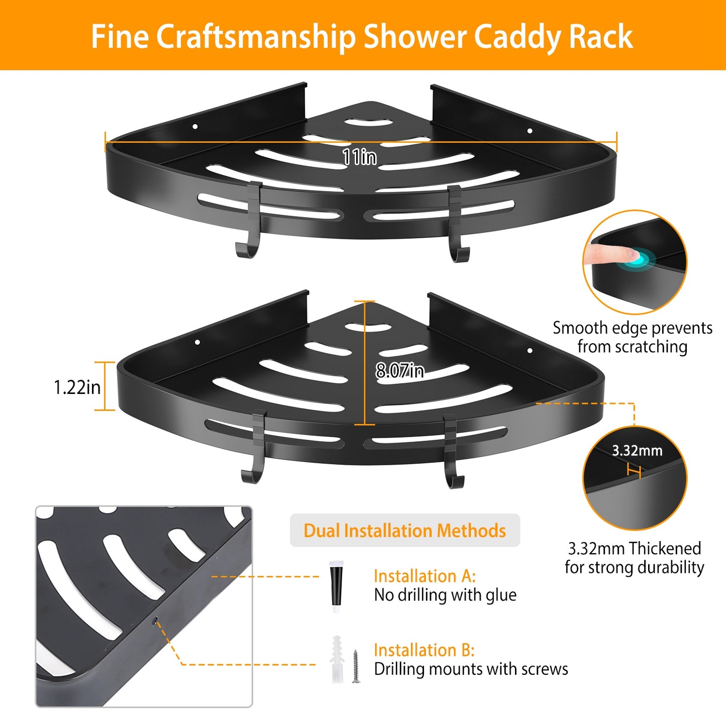 Adhesive Corner Shower Caddy — Set of 2