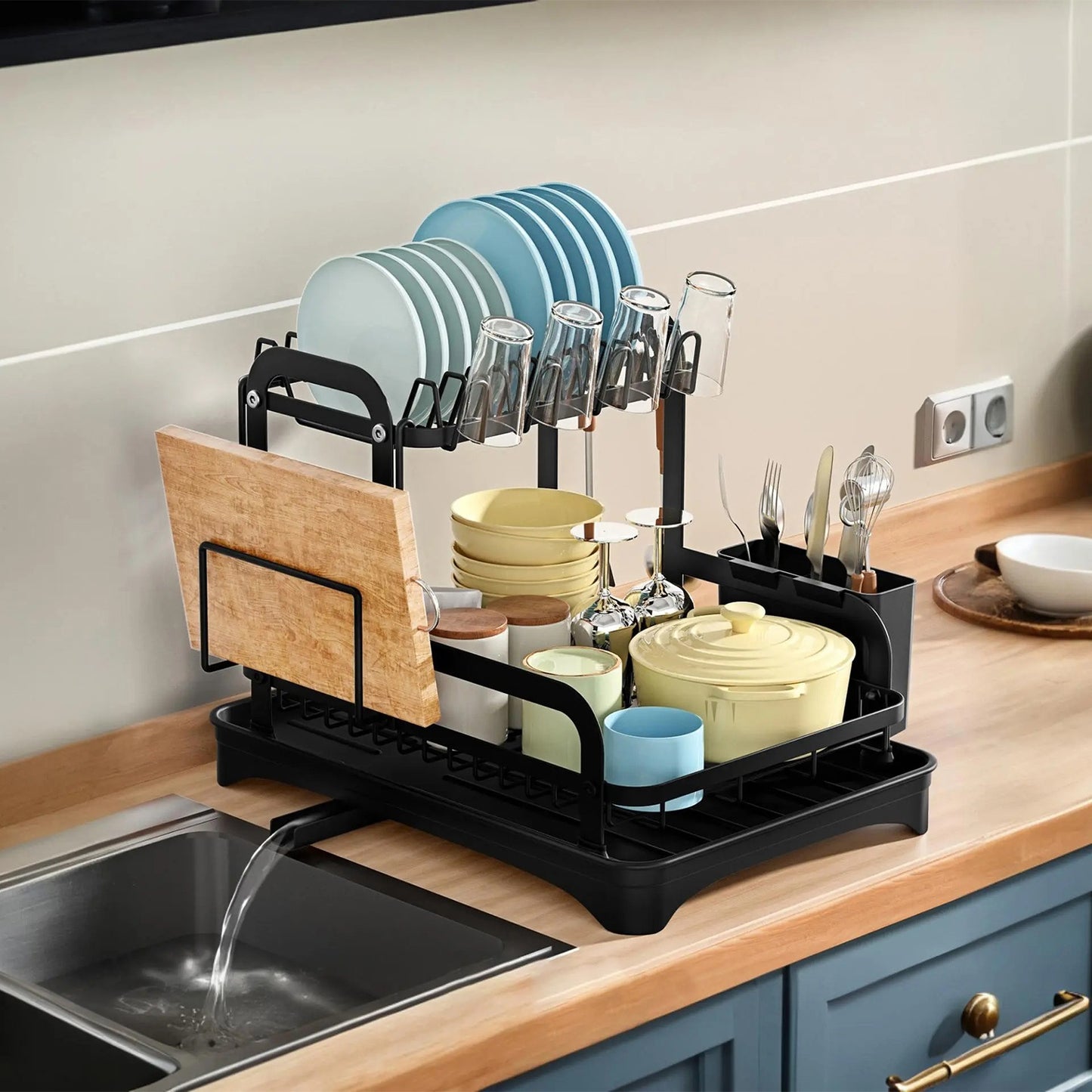 2-tier dish drying rack on kitchen counter