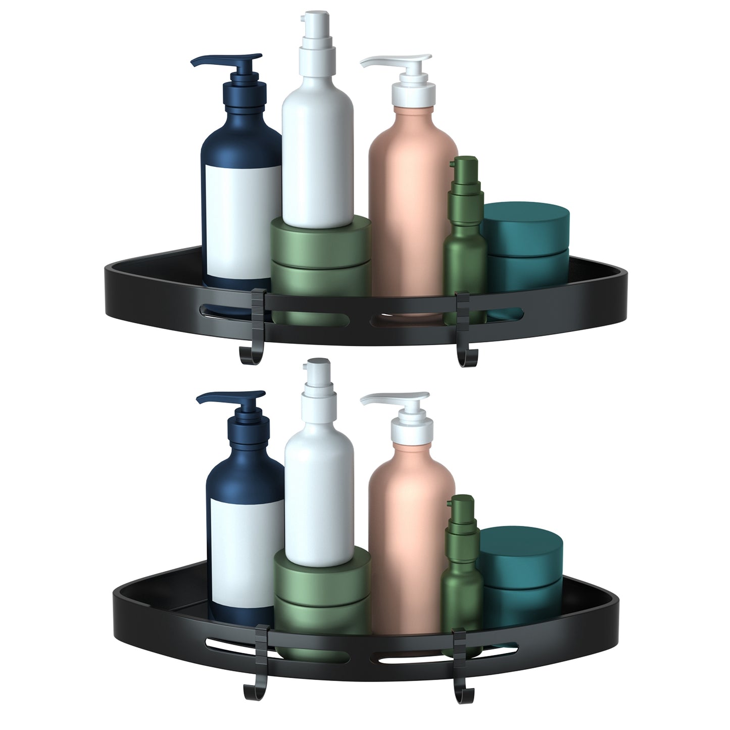 Corner shower caddy shelf 2-pack, front view