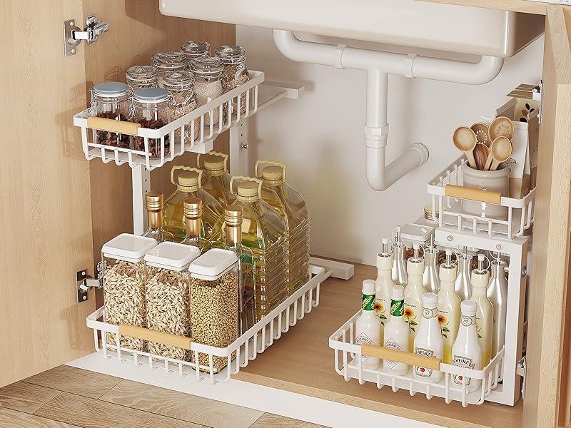 Black adjustable under-sink storage rack gallery image 1